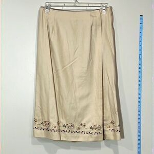 Beaded Khaki Skirt By Pursuits Ltd. Size 10.